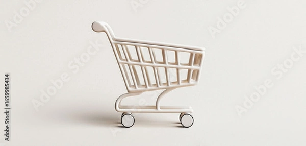 Fototapeta Minimalist shopping cart white plastic modern design isolated on light background clean lines simple style retail concept empty side view contemporary