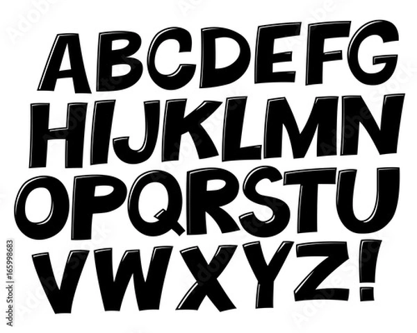 Obraz Comic black and white alphabet.  Vector set. Comic text. Comics book font.