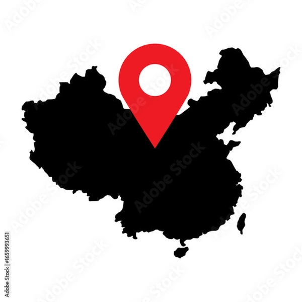 Fototapeta China Black Vector Map With Share Location