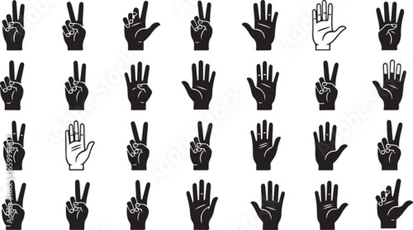 Fototapeta Collection of hand gestures showing numbers and peace signs