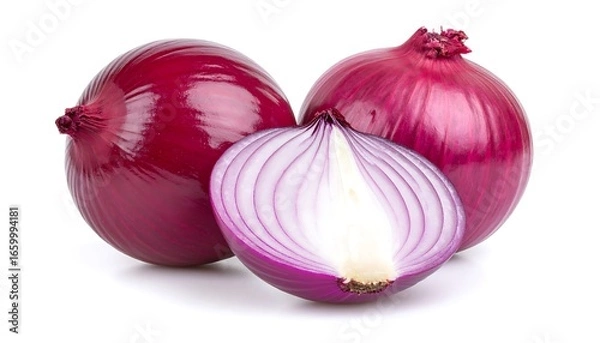 Fototapeta Fresh Red Onion with Sliced Half Isolated on White Background