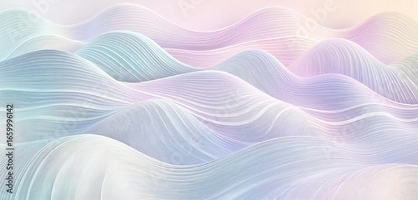 Obraz A tranquil wavy line pattern with soft, pastel gradients of lavender, pale pink, and sky blue, giving the design a calm, serene, and ethereal quality.