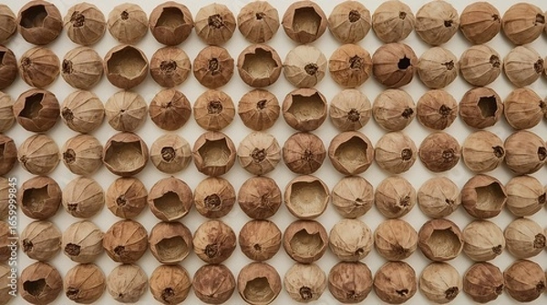 Fototapeta Dried Lotus Seed Pods in Grid Pattern with Organic Texture