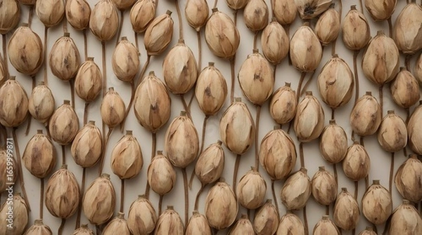Fototapeta Dried Lotus Seed Pods in Grid Pattern with Organic Texture