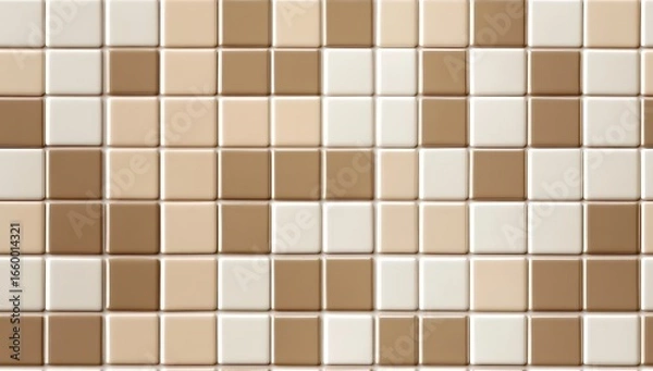 Fototapeta A mosaic of square tiles in shades of beige and brown, arranged in a repeating geometric pattern.
