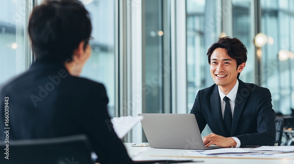 Obraz オフィスで行われる就職面接の風景