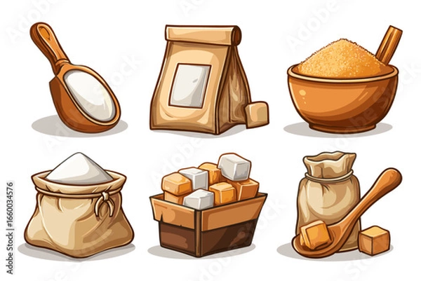 Fototapeta Illustration of Different Types of Sugar and Sweeteners in Cute Vector Style