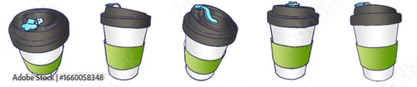 Fototapeta Reusable Coffee Cup PNG Illustration with Lid and Green Sleeve for Cafe and Beverage Design