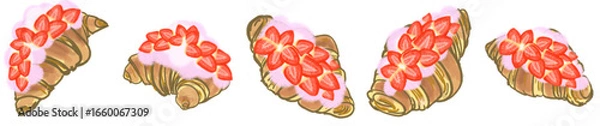 Fototapeta Strawberry Cream Croissant PNG Illustration with Fresh Berries and Whipped Topping for Bakery Design
