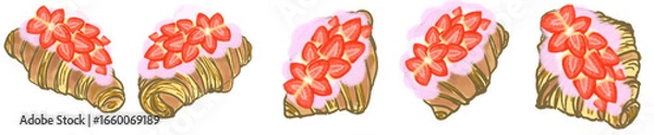 Fototapeta Strawberry Cream Croissant PNG Illustration with Fresh Berries and Whipped Topping for Bakery Design