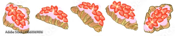 Fototapeta Strawberry Cream Croissant PNG Illustration with Fresh Berries and Whipped Topping for Bakery Design