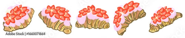 Fototapeta Strawberry Cream Croissant PNG Illustration with Fresh Berries and Whipped Topping for Bakery Design