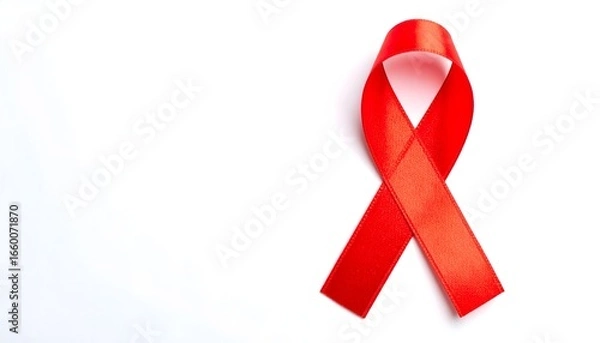 Fototapeta Red ribbon aids awareness symbol isolated on white background support