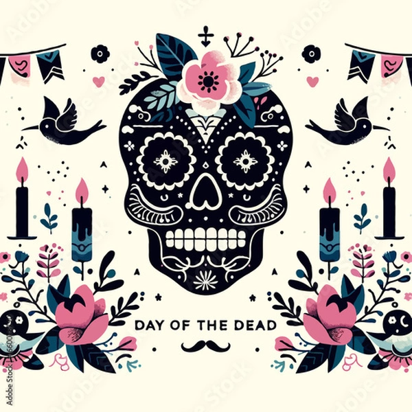Fototapeta Day of the Dead Invitation Card Illustration Party Invite event Template Frame festival, sugar skull, Celebration Ads Flyer Design, Dia de los Muertos