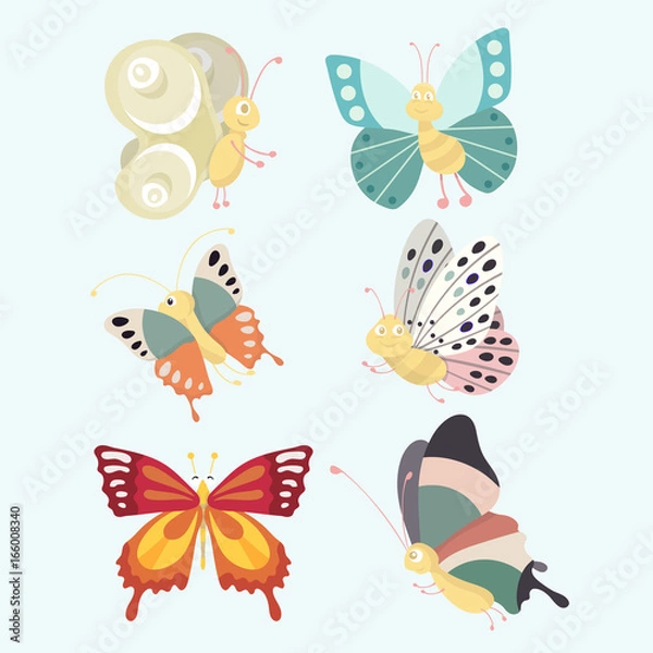 Fototapeta Set colorful isolated butterflies.
