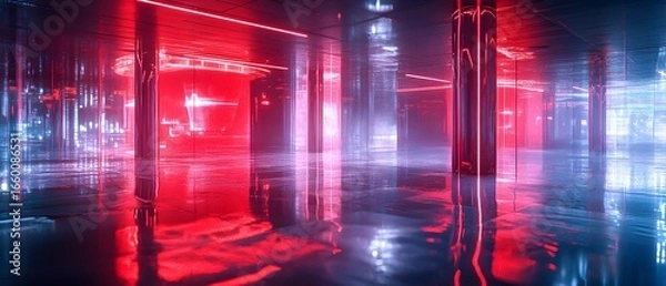Fototapeta A large room with red and blue lights