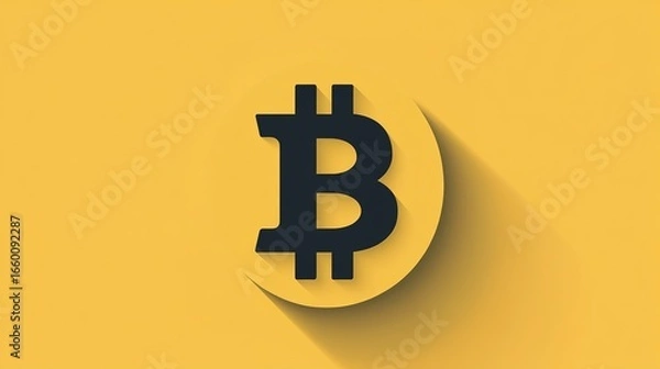 Fototapeta A stylized Bitcoin logo on a vibrant yellow background, emphasizing cryptocurrency and digital finance.