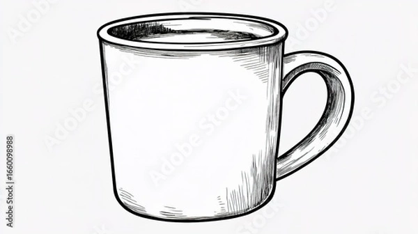 Fototapeta A simple sketch of a coffee mug, showcasing its round shape and handle, with a filled interior, emphasizing a minimalist design.