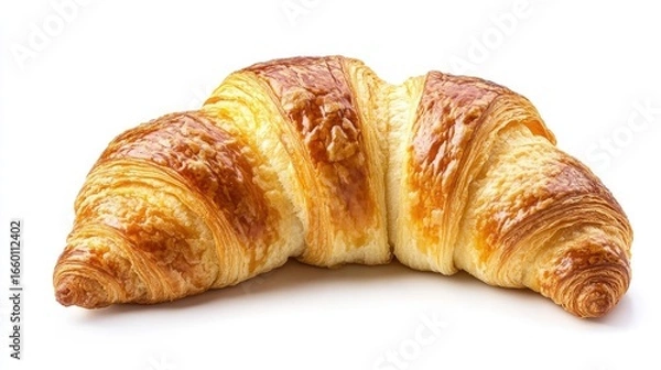 Fototapeta Freshly baked croissant with golden flaky crust, isolated on white background, perfect for advertising bakery products and breakfast menus
