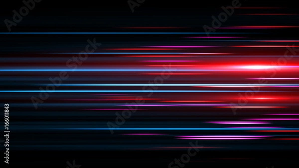 Obraz Light and stripes moving fast over dark background.