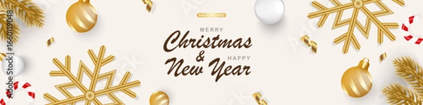 Fototapeta template design Merry Christmas and Happy New Year 2026 Banner. Golden Vector illustration.