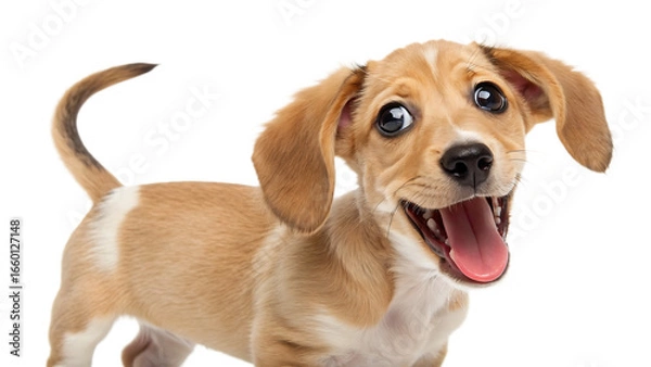 Fototapeta Funny dog with moving tail cartoon playful puppy PNG. AI GENERATED.
