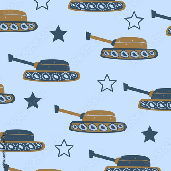 Obraz tank military cars seamless pattern vector cartoon design for kids apparel fullprint fabric