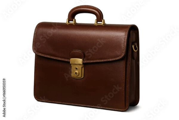 Fototapeta Elegant brown leather briefcase isolated on transparent background