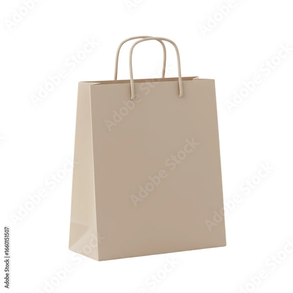 Fototapeta Blank beige paper shopping bag with handles, isolated on transparent background