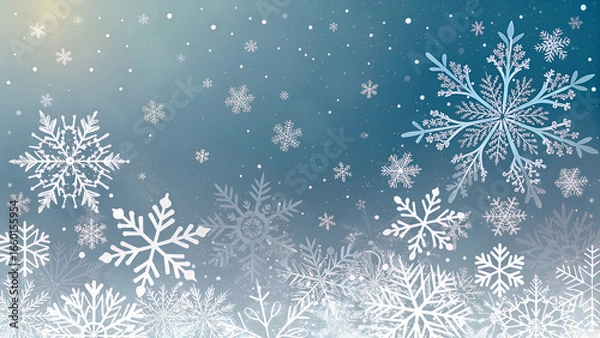 Fototapeta Winter sky with falling snow. Snowflakes, snowfall, winter background with snowflakes
