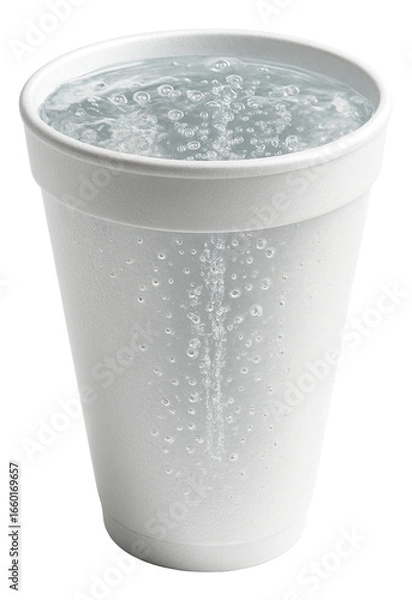 Fototapeta Carbonated mineral water in a styrofoam cup, persistent bubble trails.