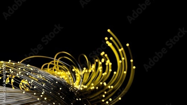 Fototapeta Abstract golden light trails and bokeh on black background
