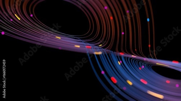 Fototapeta Abstract swirling light trails with colorful bokeh on black background