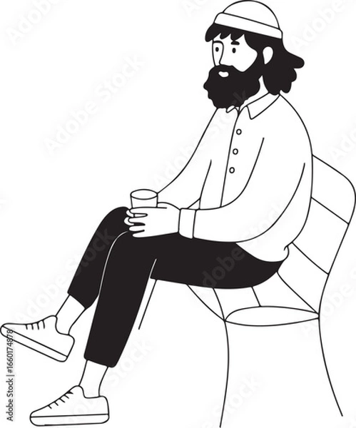 Obraz Bearded Man Drinking Coffee Sitting