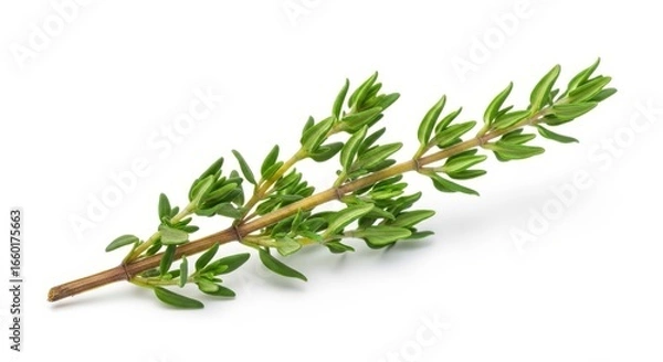 Fototapeta Fresh sprig of thyme with green leaves on a white background