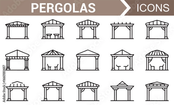 Fototapeta Set of pergola icons in multiple styles, perfect for outdoor structure and garden design.