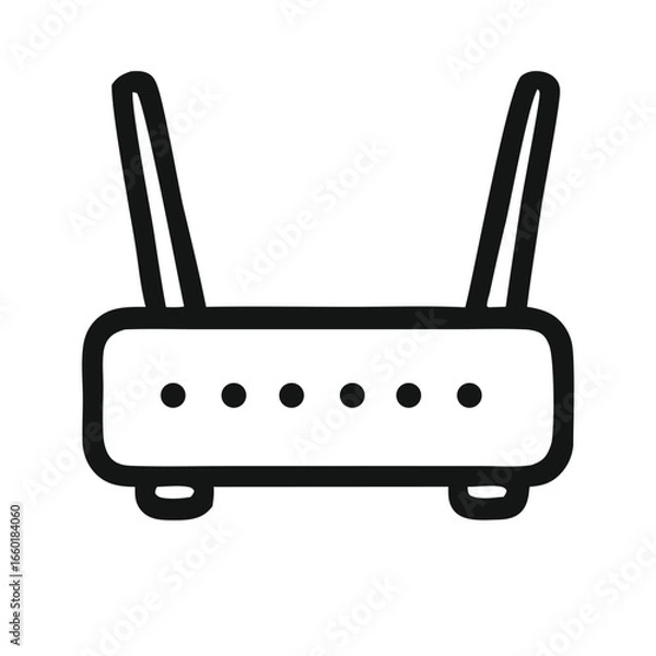 Fototapeta Simple black line drawing of a wireless router icon for home network equipment. Suitable for technology and internetrelated designs.
