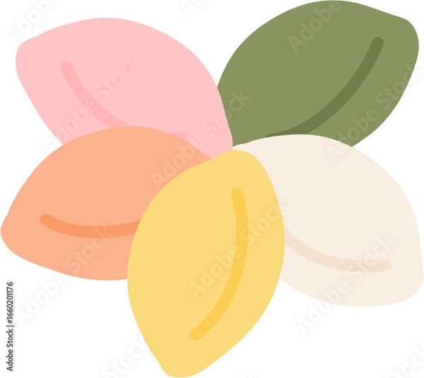 Obraz 다섯 가지 색으로 만든 한국 전통 송편 일러스트 