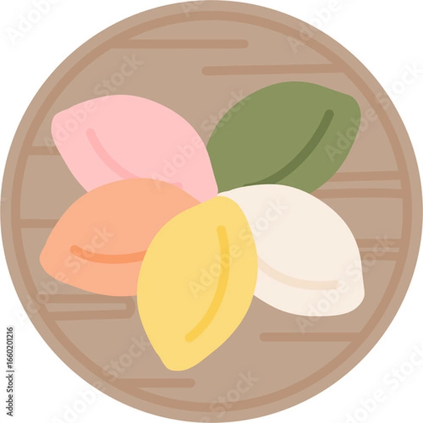 Obraz 나무쟁반 위에 담긴 오색 송편 일러스트 