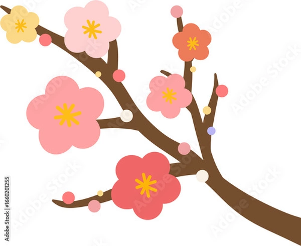 Obraz 매화와 벚꽃이 피어난 봄꽃 가지 일러스트  