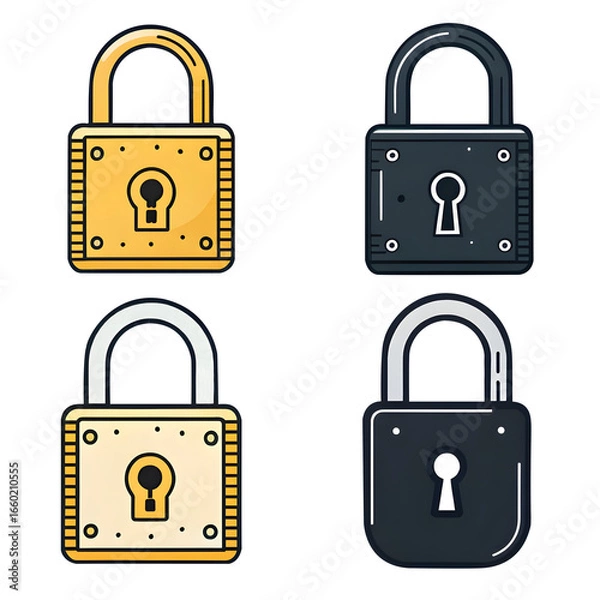 Fototapeta Four different padlocks isolated on transparent background