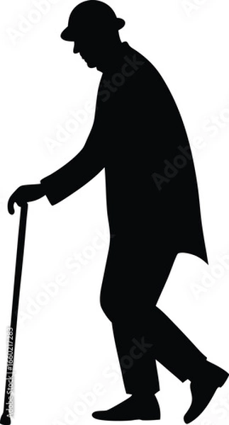 Obraz Silhouette of an elderly man with a walking stick