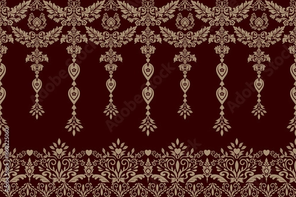 Fototapeta Seamless ornate damask pattern with vintage floral vector illustration for a retro textile design