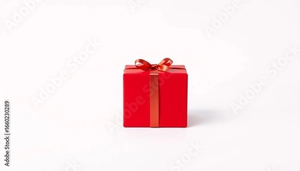 Fototapeta A vibrant red gift box, perfectly square, sits alone on a white background,  box,  holiday