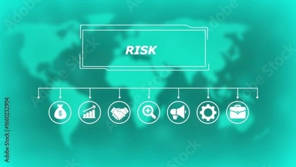 Fototapeta Global risk management infographic with icons and world map background global business