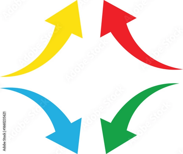 Fototapeta Colorful Arrows Pointing Inward Silhouette on White Background