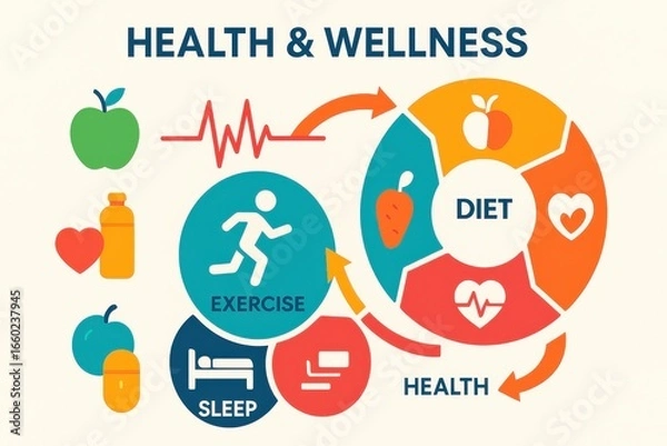 Fototapeta Comprehensive infographic illustration representing the components of health and wellness program