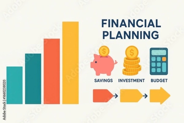 Fototapeta Conceptual financial planning illustration with growth chart and savings strategy