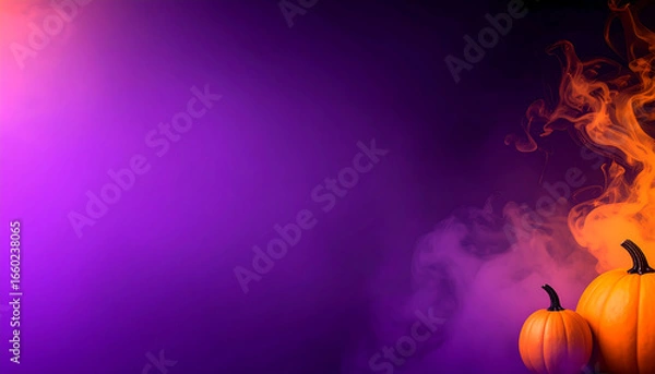 Obraz Halloween Background Design Orange Pumpkins with Smoke Effect on a Purple Gradient Backdrop