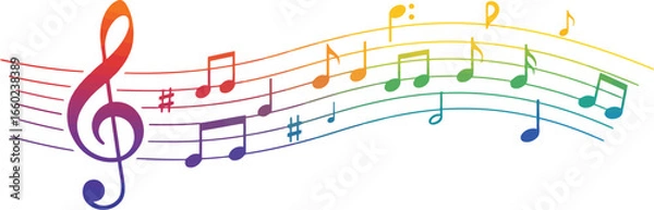 Obraz Vibrant rainbow music notes wave